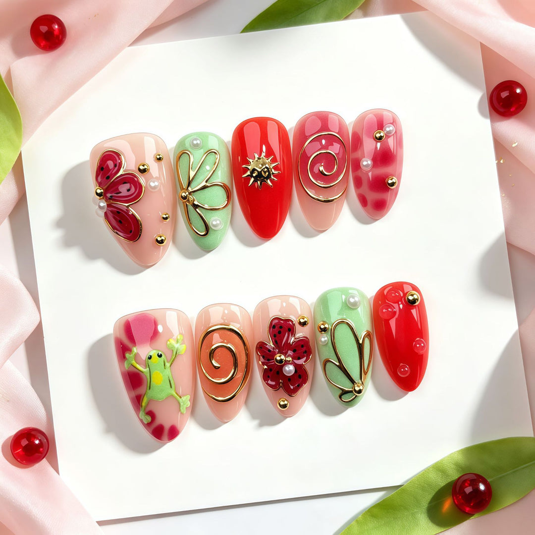 Kreatives Blumen-Design Press-On Nagelset
