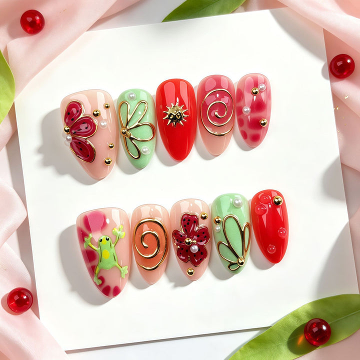 Kreatives Blumen-Design Press-On Nagelset