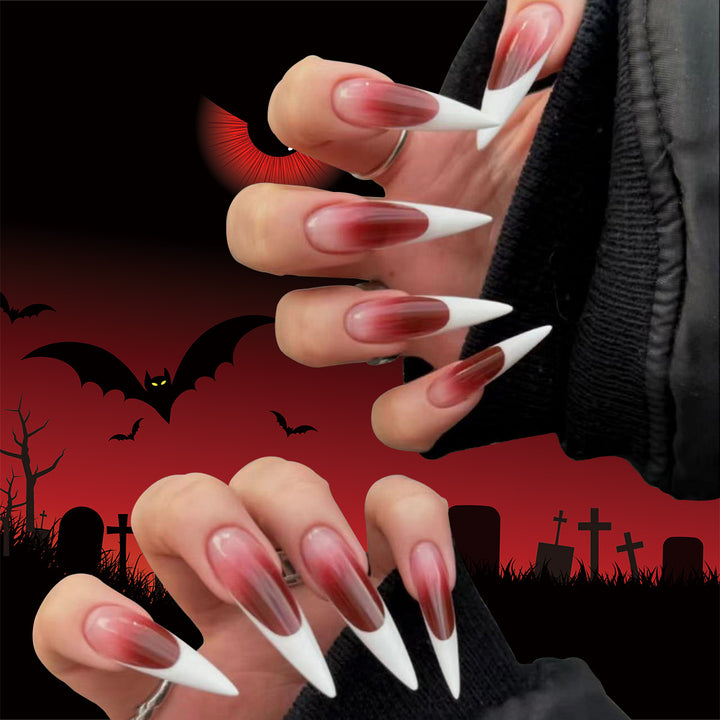 Kreative Stiletto-Nagelkunst mit blutroten Akzenten Karnz