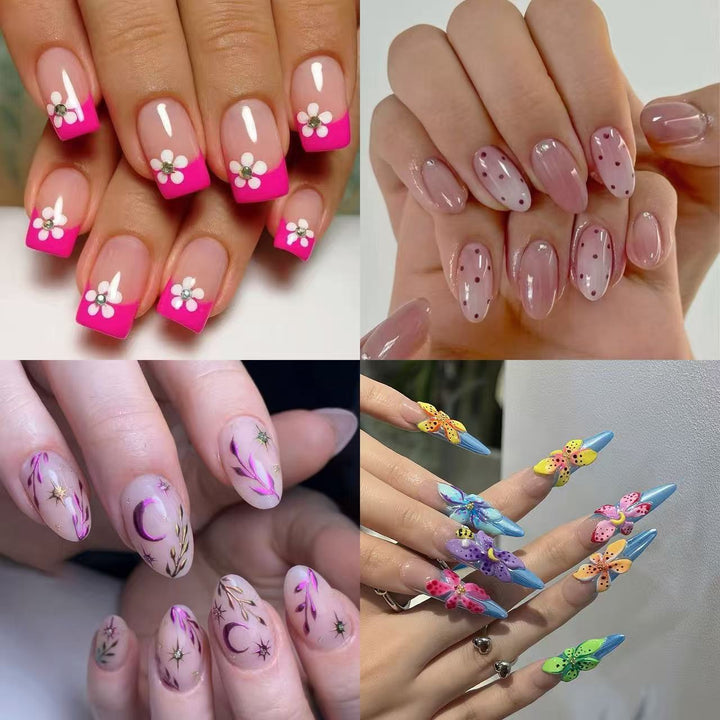 Kunstnägel im verspielten Blumendesign mit glitzernden Akzenten Karnz