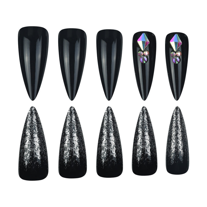 Stiletto Press-On Nagelset mit Glitter und Edelstein-Accents Karnz