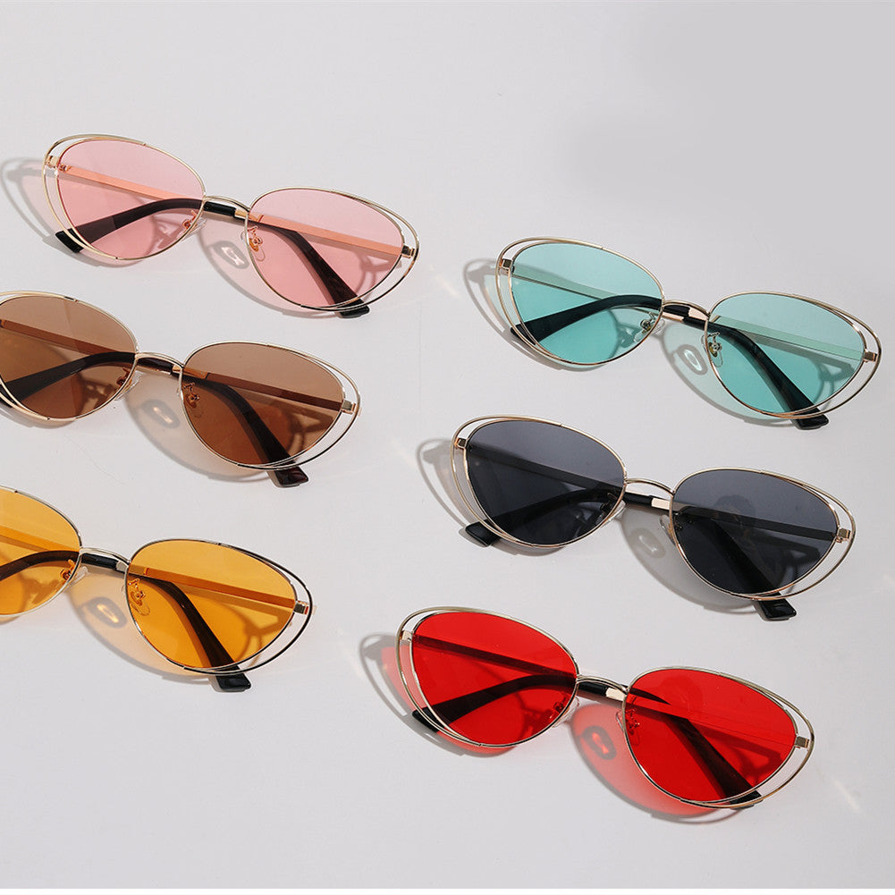Damen geometrische Sonnenbrille mit rotem Glas und elegantem Metallrahmen Karnz