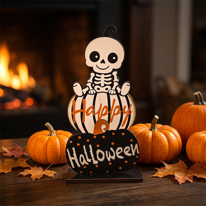 Halloween Dekofigur mit gestapelten Kürbissen Karnz