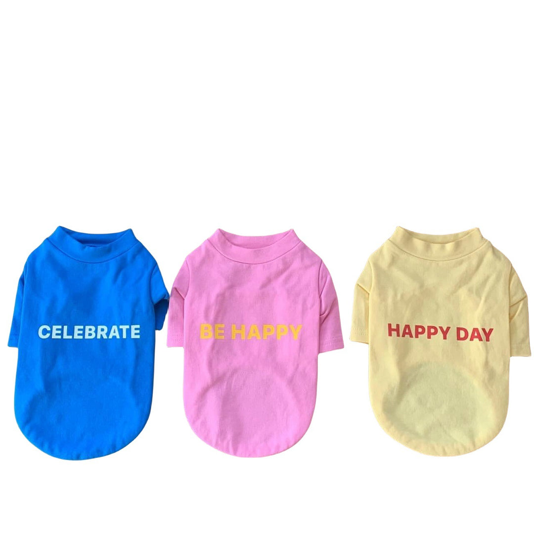 Grafisches leichtes Baumwoll-T-Shirt für Haustiere mit positivem Slogan-Druck & abgerundetem Saum