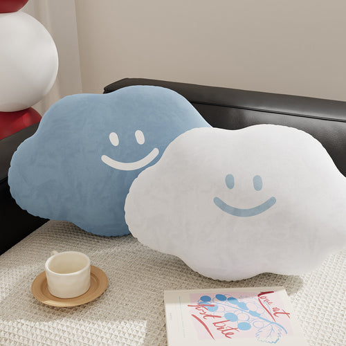 Cloud-Shaped Plush Decorative Throw Pillow with Smiley Face Velvet Cover