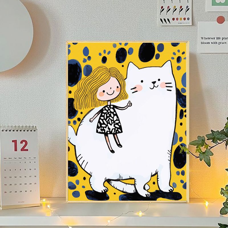 Verspielte Katzen- und Mädchenillustration Leinwandkunst Karnz
