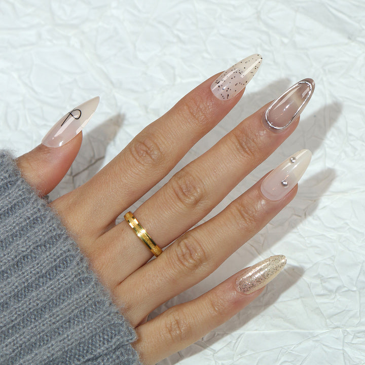 Premium Stiletto Press-On Nägel mit Glitzer und Strassakzenten Karnz
