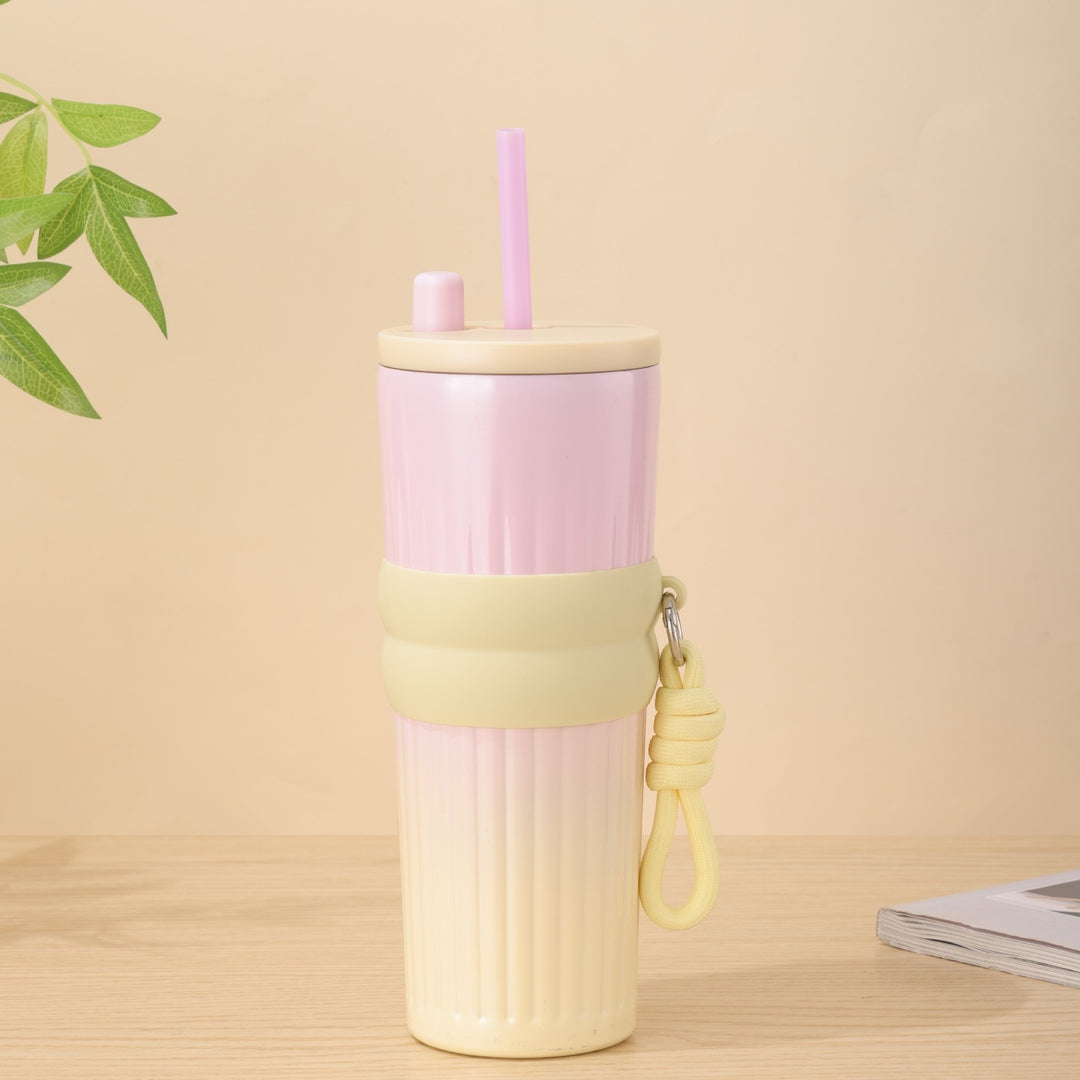 Damen multifunktionale Isoliertrinkflasche mit integriertem Strohhalm und praktischem Tragegriff Karnz
