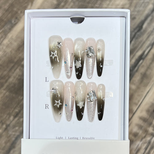 Ombre Press-On Nail Art Set mit Strass-Accents