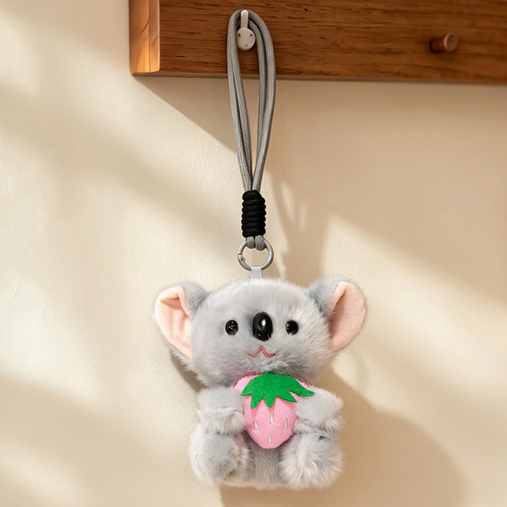 Plüsch Calico Katze Erdbeer Mini Taschenanhänger Schlüsselanhänger mit weichem Seilschlaufe & Metallclip Karnz