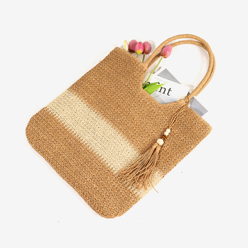 Damen Elegante Strandtasche mit fransenbesetztem Design Karnz