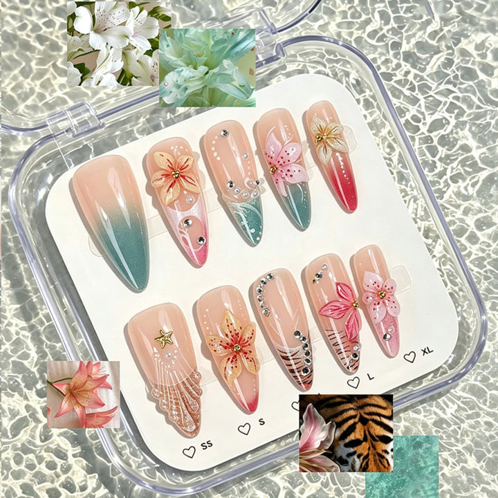 Künstlerisches florales Design Press-On Nagelspitzen Set Karnz