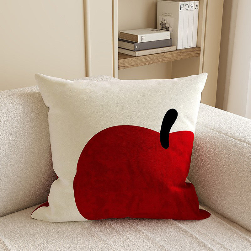 Minimalist Oversized Apple Graphic Linen-Blend Throw Pillow Cover with Hidden Zipper
