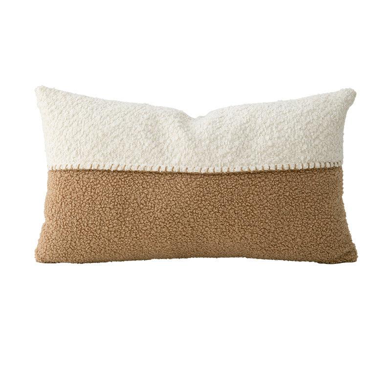 Zweifarbiger Bouclé‑Dekokissenbezug mit Teddy‑Sherpa‑Struktur und Ziernaht