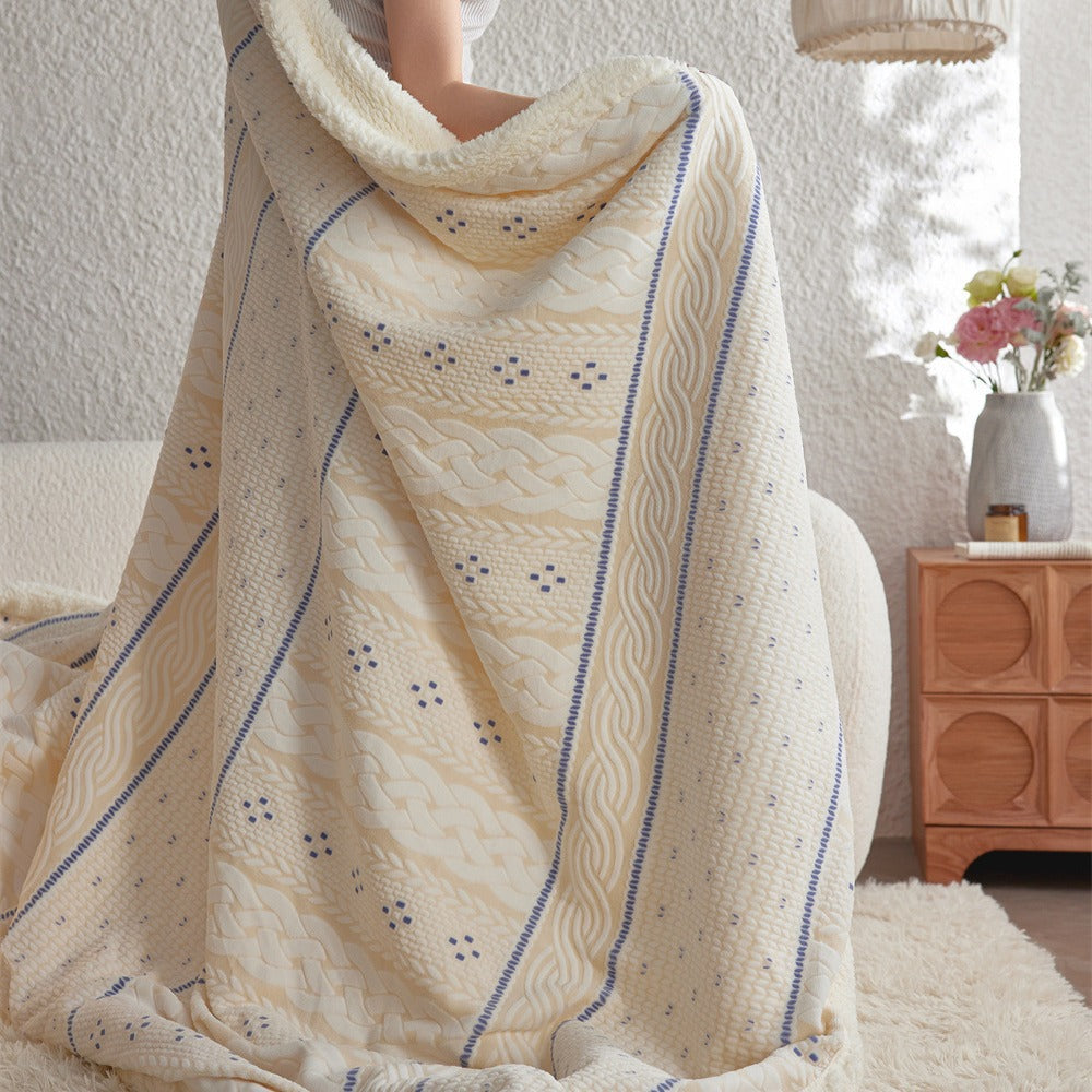 Kuschelige Wendedecke mit Struktur-Jacquard und Sherpa-Futter