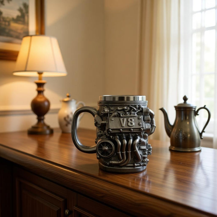 Kaffeebecher im V8 Motor-Design Karnz
