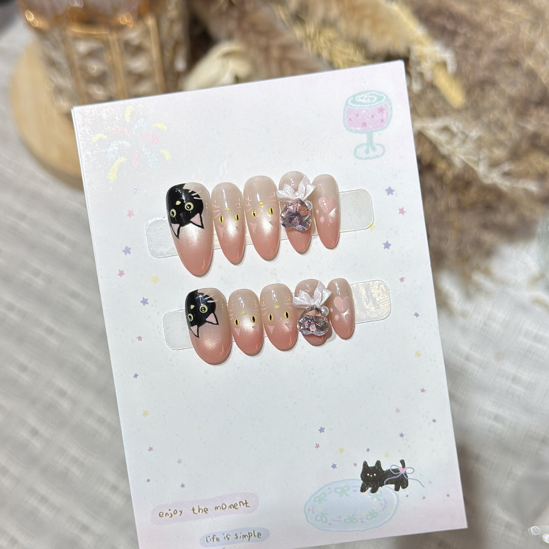 Verspieltes katzenbasiertes Press-On-Nagel-Set Karnz