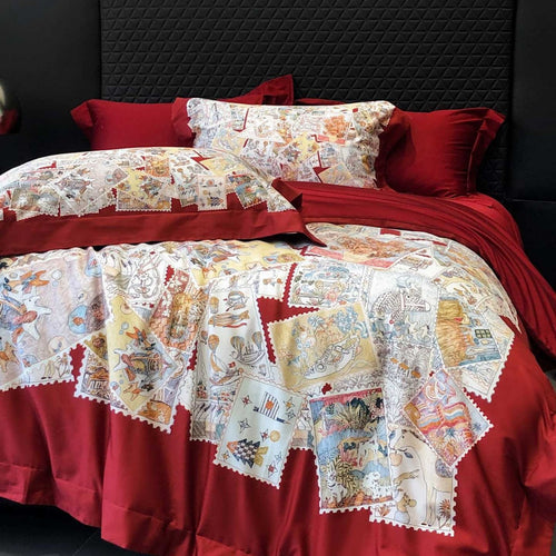 Luxuriöse Baumwollsatin-Bettwäschegarnitur mit feiner Floraler Ornamentik und dekorativem Kissenbezug
