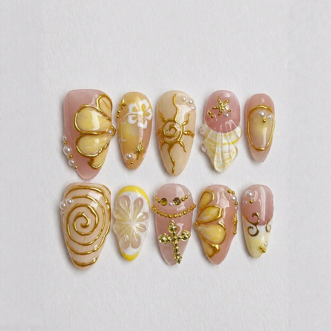 Künstlerisches Blumendesign Premium Press-On Nagelset Karnz