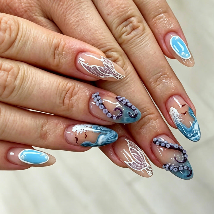 Künstlerisches Ozeanwellen Press-On Nagelkunstset Karnz