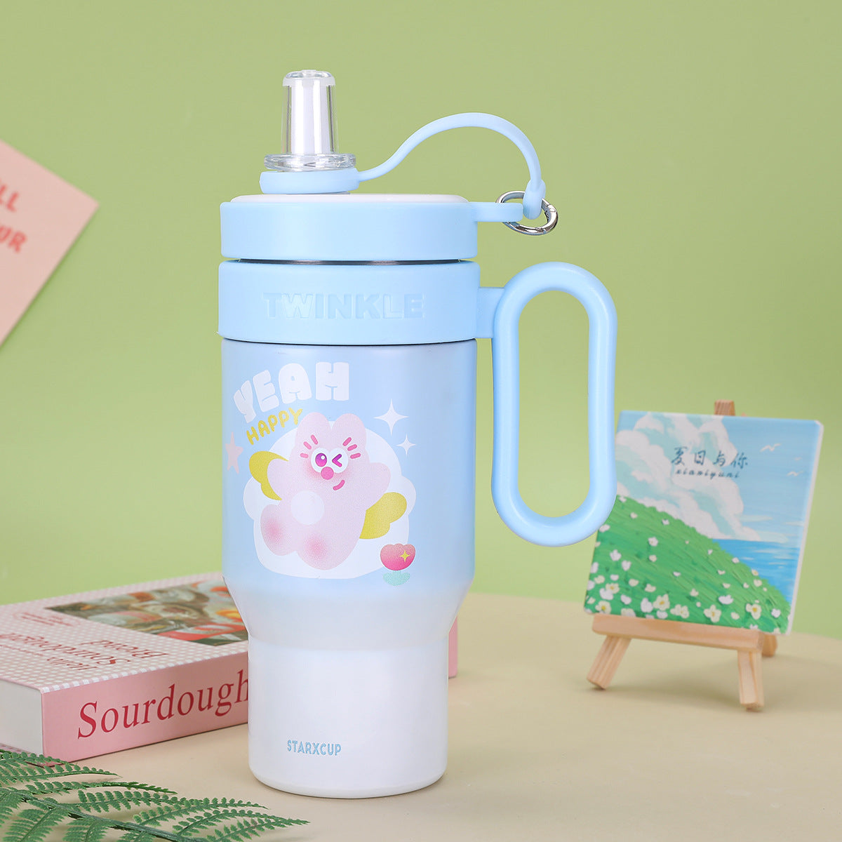 Damen kreative Isolierflasche mit Silikondeckel und Tragegriff Karnz