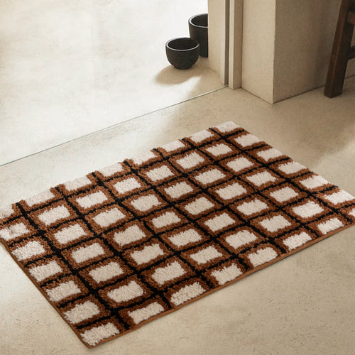 Kurzflor-Badvorleger mit geometrischem Karomuster und rutschfester Unterseite Karnz