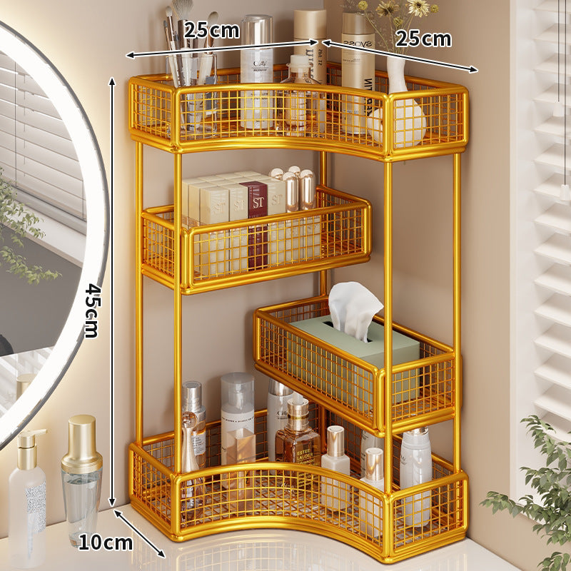 Gekrümmte Ecke Dreitier Metall Mesh Schminktisch und countertop Organizer