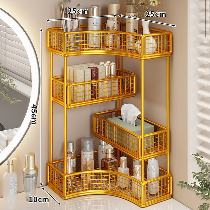 Gekrümmte Ecke Dreitier Metall Mesh Schminktisch und countertop Organizer