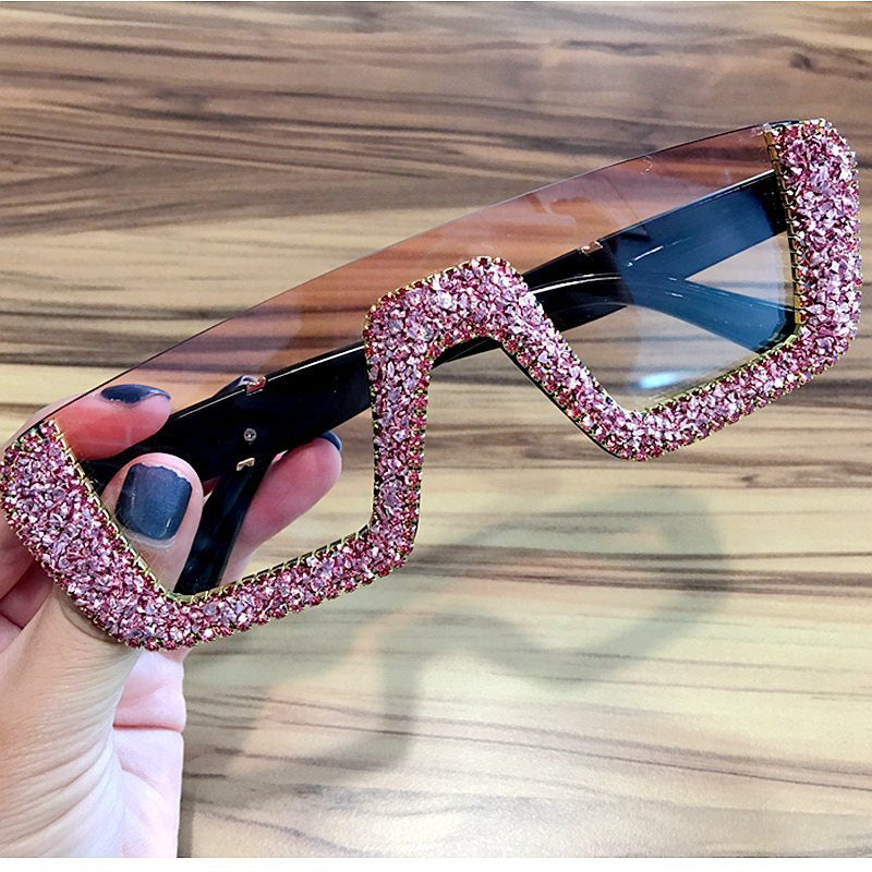 Damen elegante Glitzer-Sonnenbrille mit markantem Rahmen Karnz