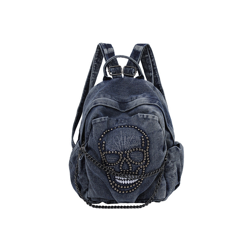 Edgy Skull Design Denim Rucksack