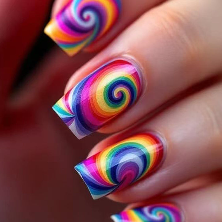 Kreative Kunstnägel mit Farbenfrohem Spiralmuster Karnz
