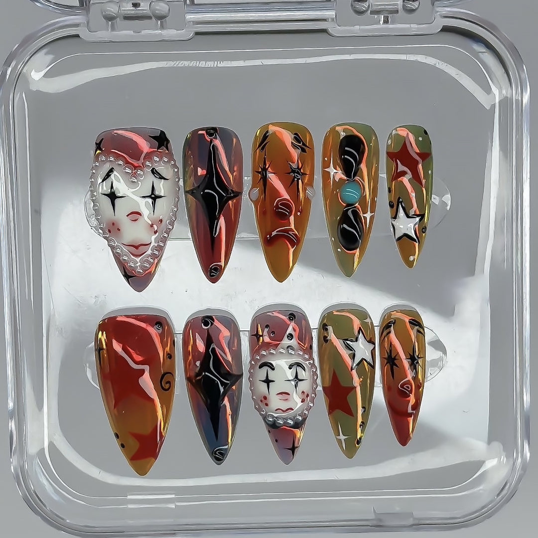 Verspieltes, vom Clown inspiriertes Press-On-Nagelkunst-Set Karnz