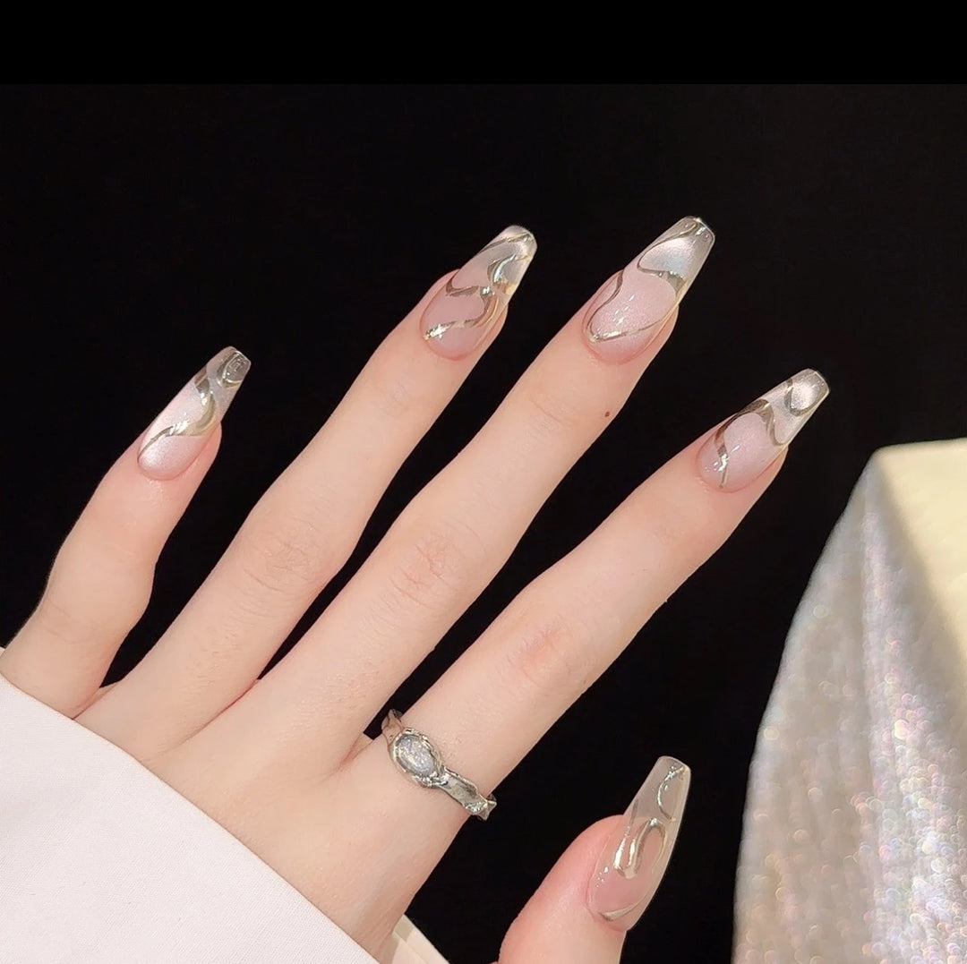 Elegantes Marmor-Effekt Press-On Nagel-Set