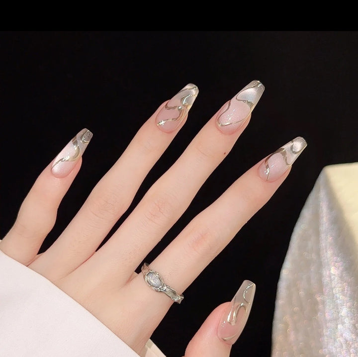 Elegantes Marmor-Effekt Press-On Nagel-Set
