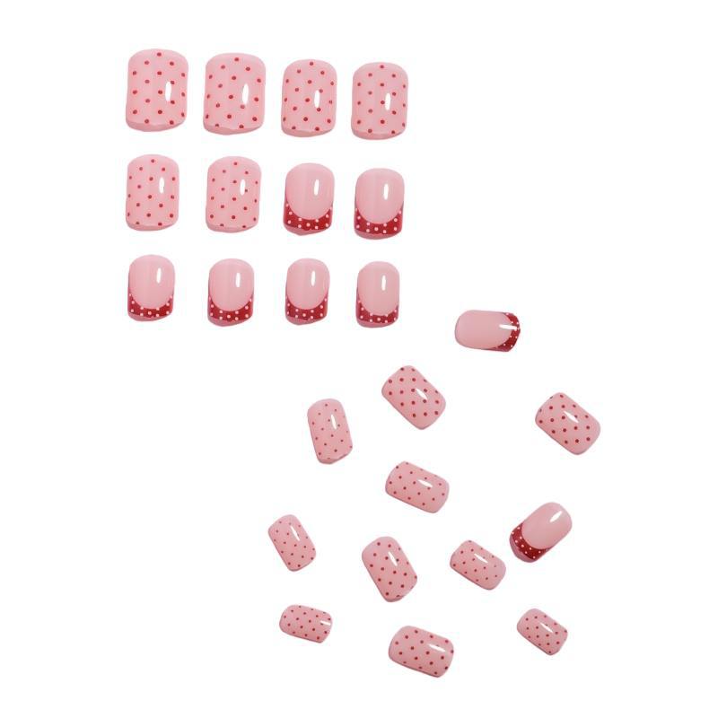 Stylishes Press-On-Nageldesign mit Punkten und französischen Spitzenakzenten Karnz