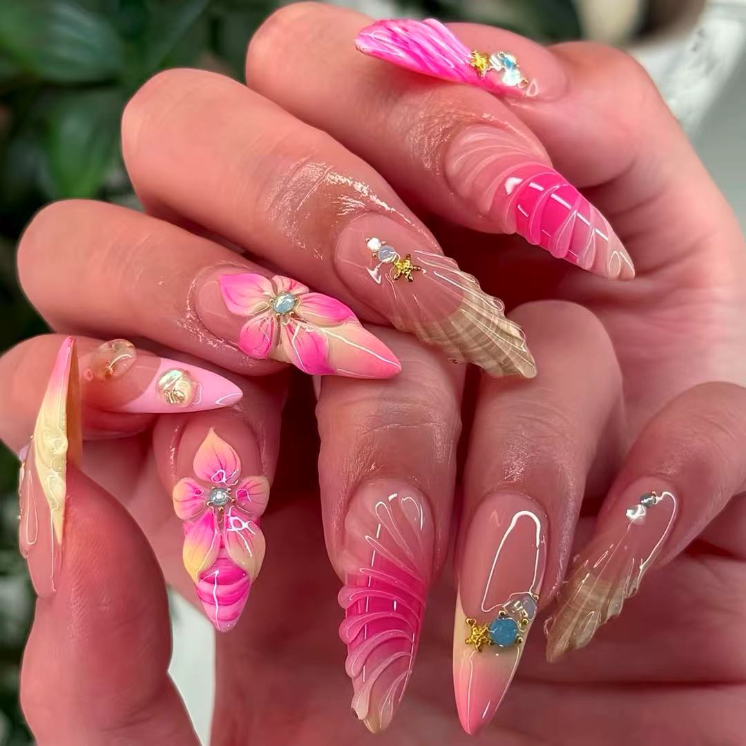 3D Floral Akzent Druck-Nagelkunst Karnz
