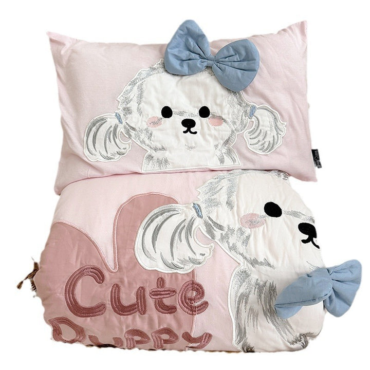 Kinder-Gitterbett-Bettwäsche-Set mit appliziertem Löwenmotiv und atmungsaktivem Baumwoll-Musselin