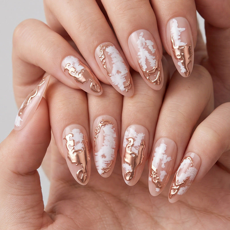 Elegante Press-On-Nägel mit künstlerischem Marmor- und Metallic-Design Karnz