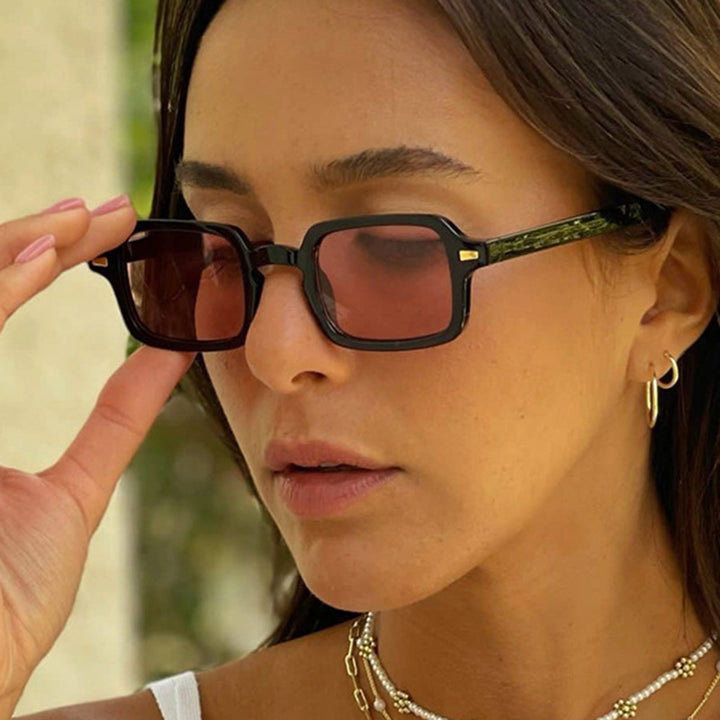 Damen exklusive quadratische Sonnenbrille mit elegantem Metallrahmen und UV-Schutz Karnz