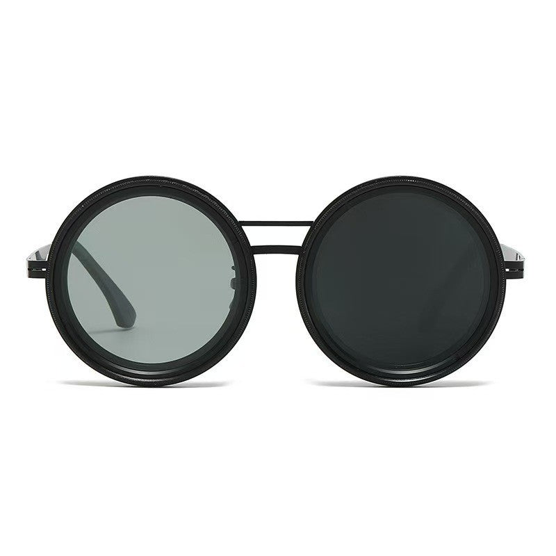 Damen Runde Retro-Sonnenbrille mit markantem Metallrahmen Karnz