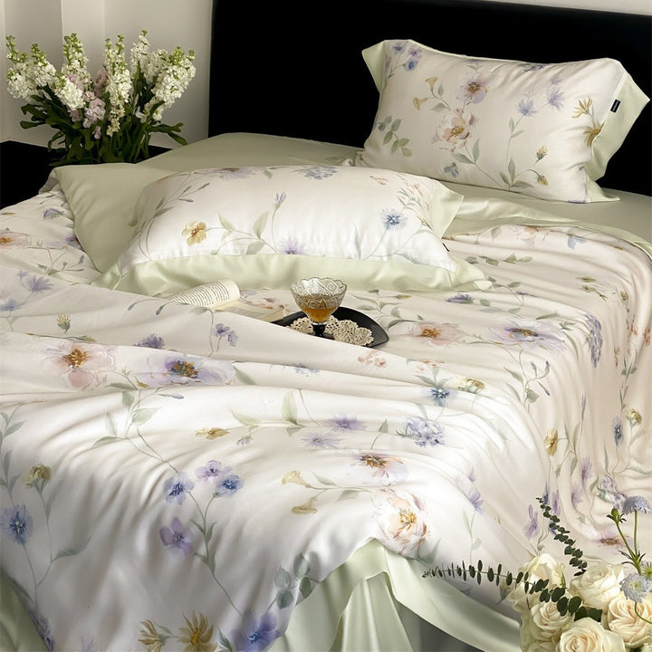 Luxuriöses Baumwollsatin-Bettwäsche-Set mit Aquarell-Marmorprint und feiner Saumkante