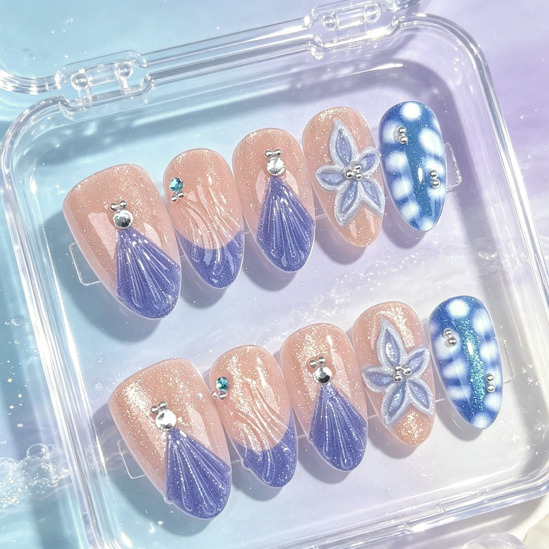 Floral Gem-Besetztes Nagelkunst Set