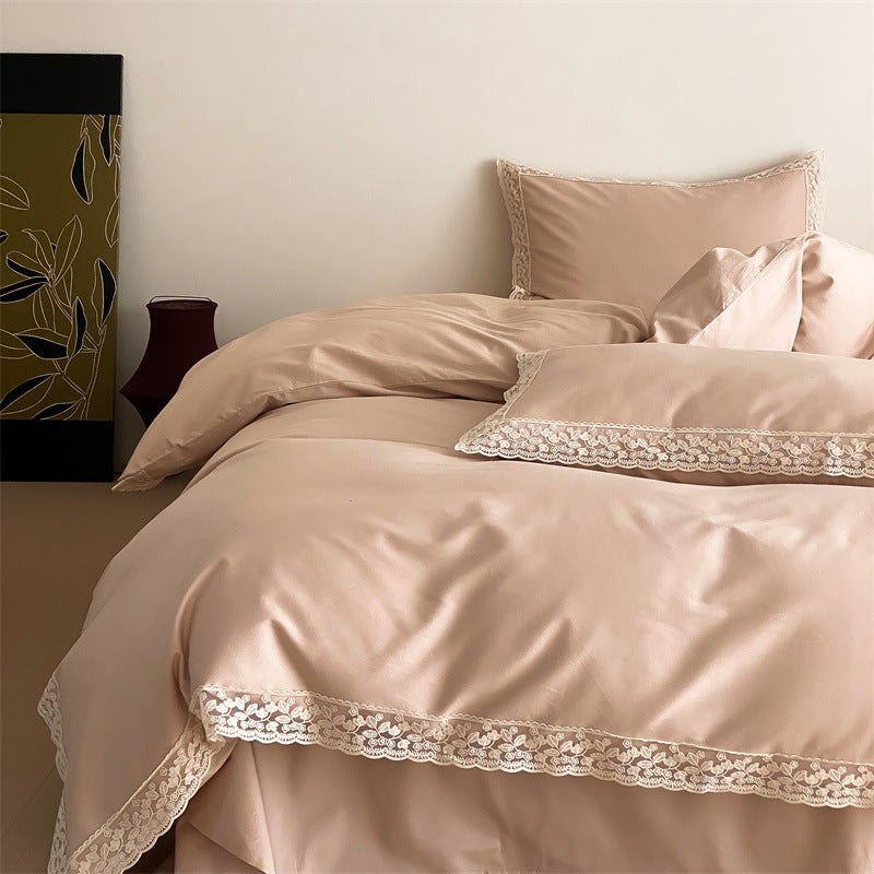 Luxuriöses Satin-Bettwäsche-Set mit feiner Spitzenkante