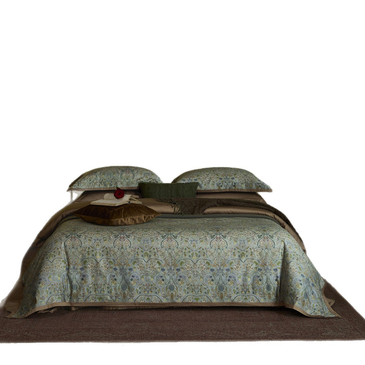 Paisley Jacquard-Satin Bettbezugset mit Paspelrand und passenden Kissenbezügen