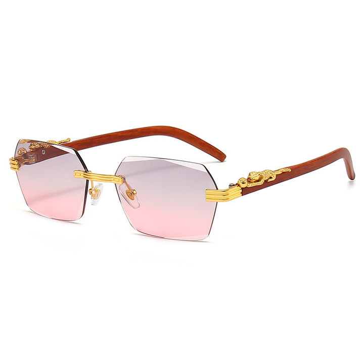 Damen Designer-Sonnenbrille mit kunstvollem Holzrahmen und eleganten Glaselementen Karnz