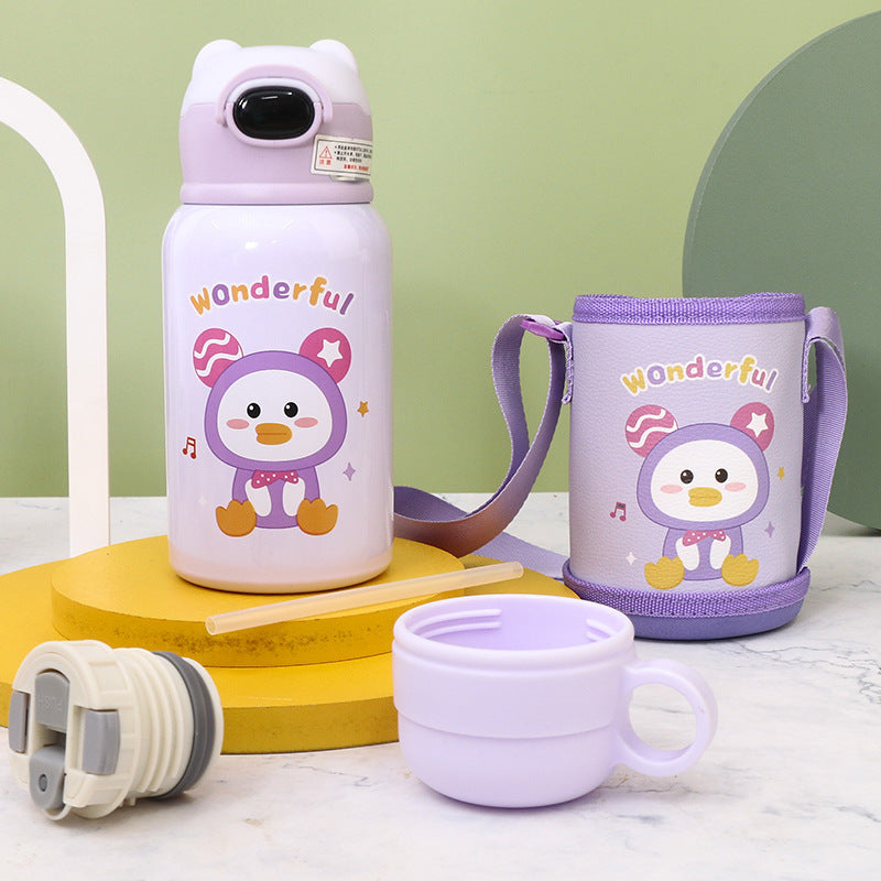 Damen Isolierte Trinkflasche mit niedlichem Kaninchen-Design und praktischem Tragegurt Karnz