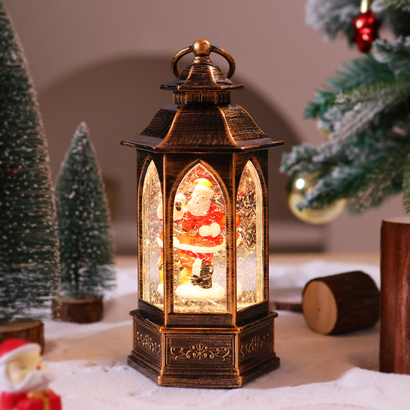 Nostalgische Weihnachtslaterne mit Schneemann-Szene Karnz