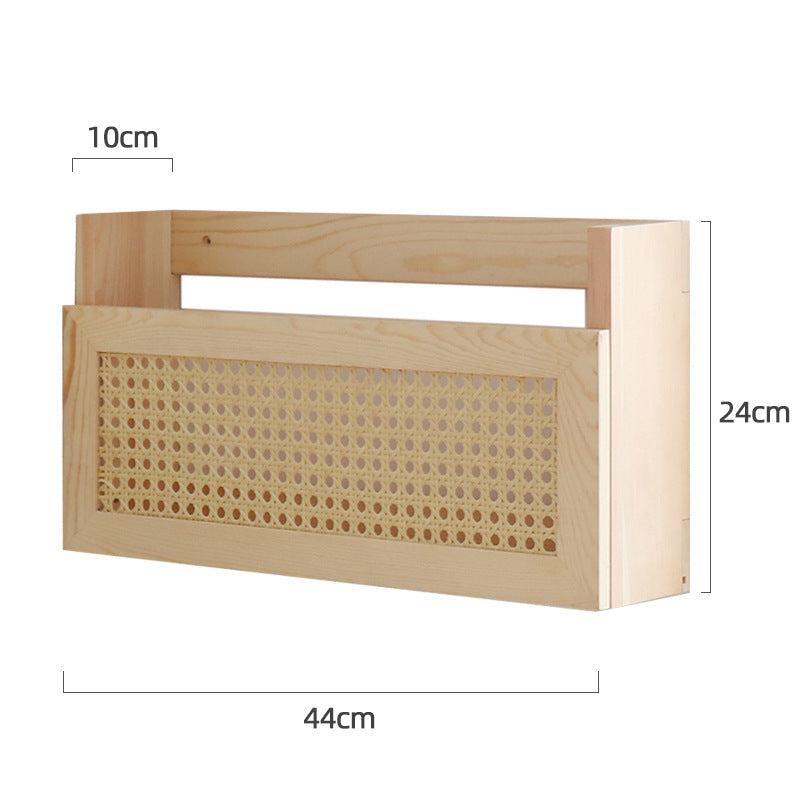 Wandregal Aus Naturbelassenem Holz mit Rattan-Einsätze Karnz