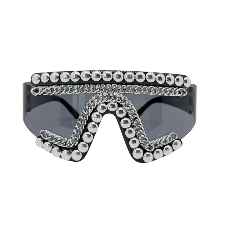 Damen Fashion-Sonnenbrille mit luxuriösem Kettenrahmen und schimmernden Akzenten Karnz