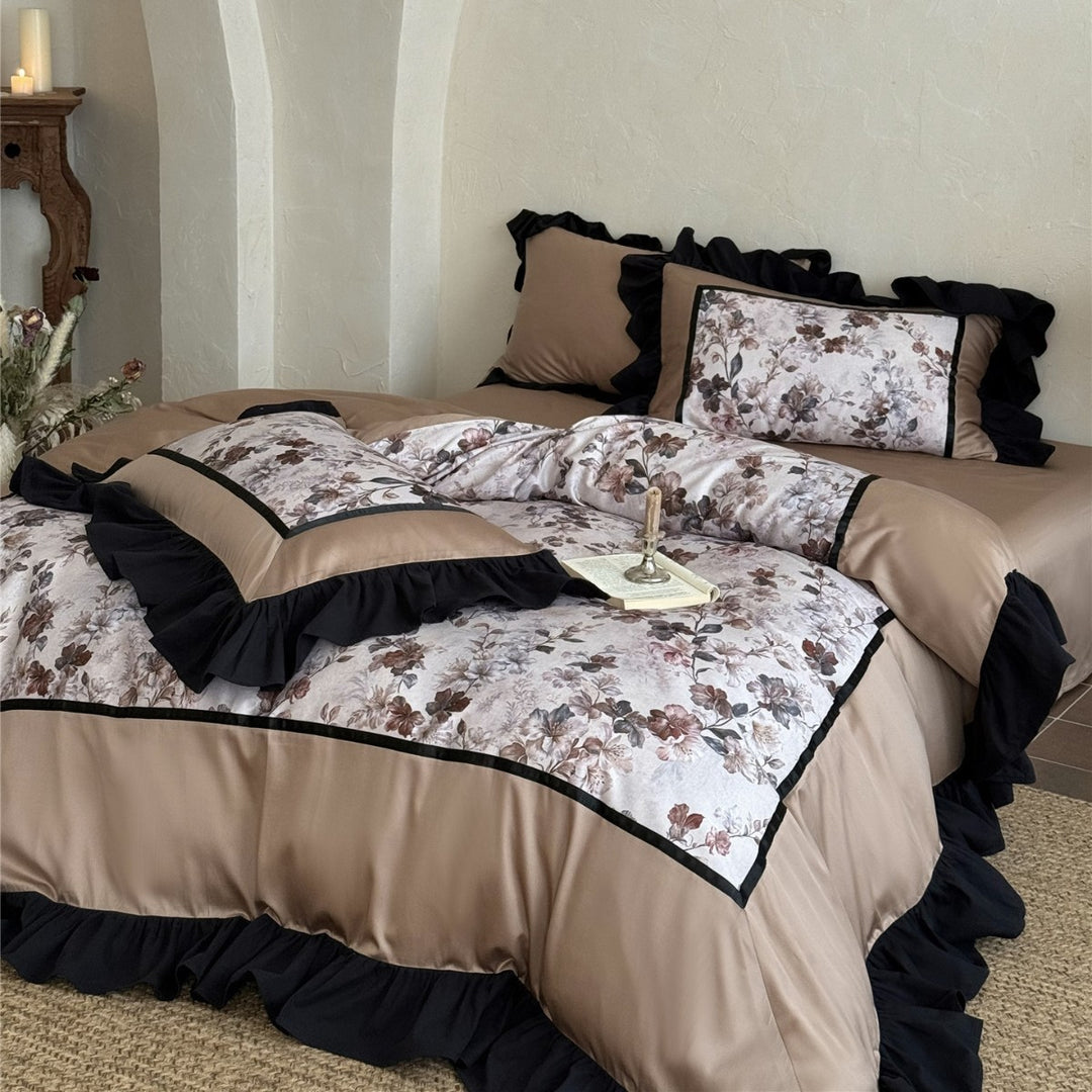 Luxus Floral Gebürstete Mikrofaserdecke Set mit Paspelrand